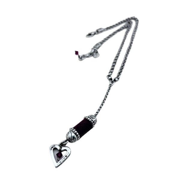 Brighton Heart Song Red Hearts Beads Dangle Silver Necklace 18". Y Necklace. - Picture 3 of 5